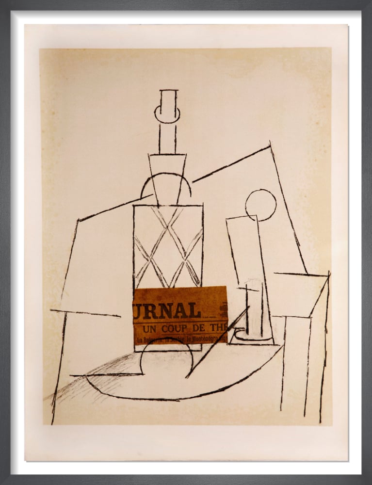 Papiers Collés Series, Bouteille de Rhum Paillée, Verre et 'Le Journal', 1966